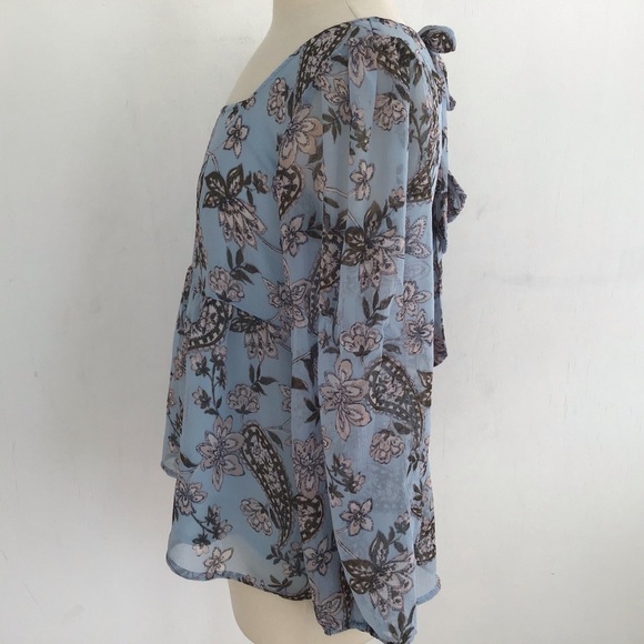 AMERICAN EAGLE  shear floral print puff sleeve boho tie back blouse sz s… - Picture 6 of 12
